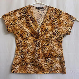 Jones New York Signature Petite Blouse Women's Medium M Leopard Animal Print